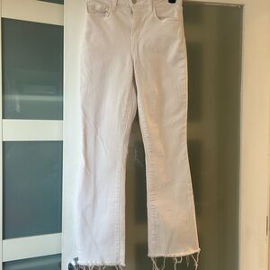 L'AGENCE White Straight Leg Jeans with Raw Hem